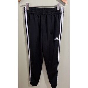 Adidas Boys Athletic Pants Black White Stripes Polyester Medium 10/12